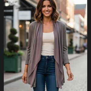 Neiman Marcus Brown Draped Open Front Cardigan Size Large 100% Viscose